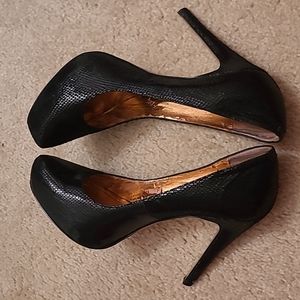 BCBGeneration black, reptile print heels